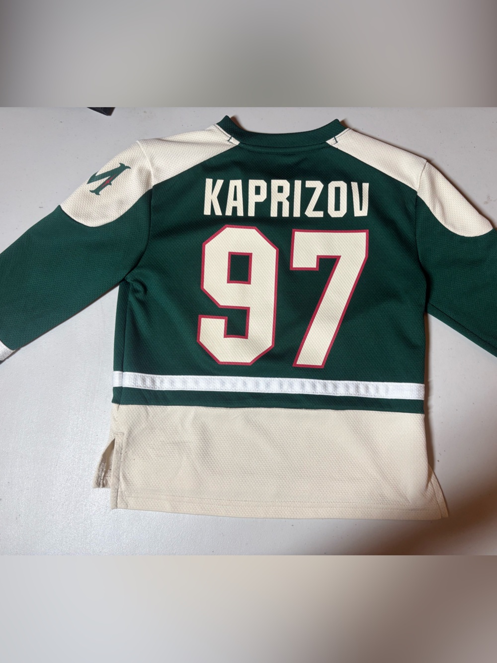 NHL Kids Kaprizov 97 Green and Cream Hockey Jersey